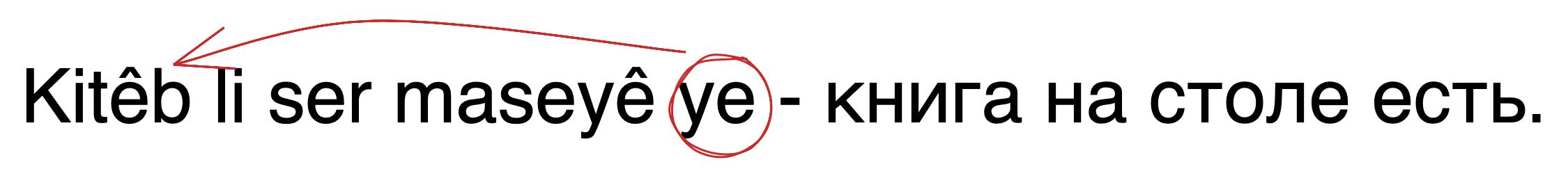 Kitêb li ser maseyê ye - книга на столе есть.